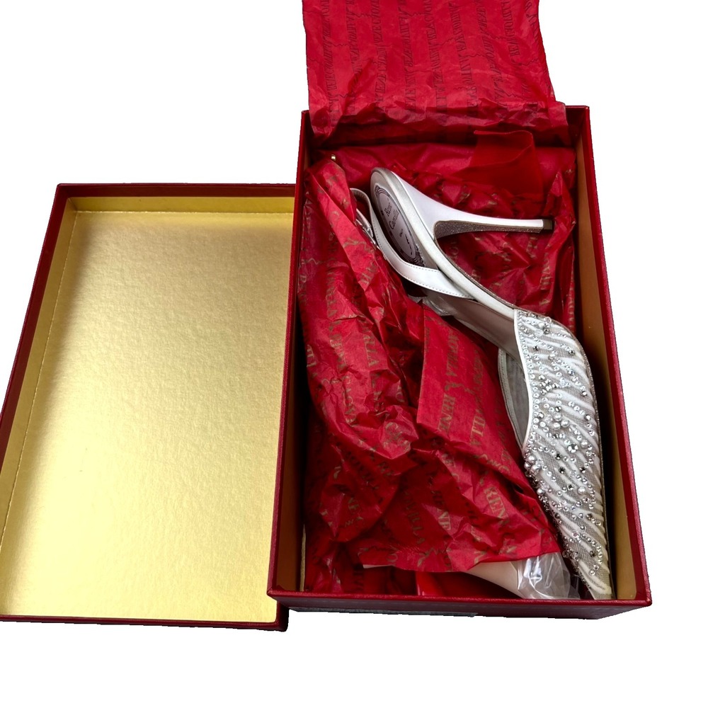 Rene Caovilla Cinderella Womens 11 Slingbacks Off White Rhinestone Stiletto Heel